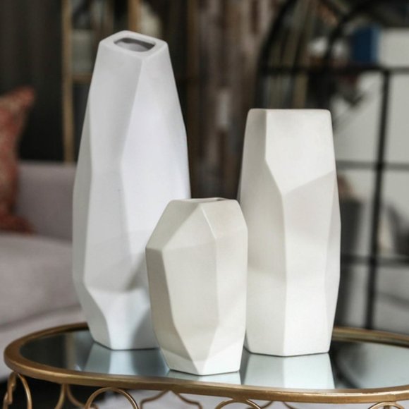 Ceramic Tall Modern Vase with Patterned Design Body Matte Finish White - Picture 4 of 4